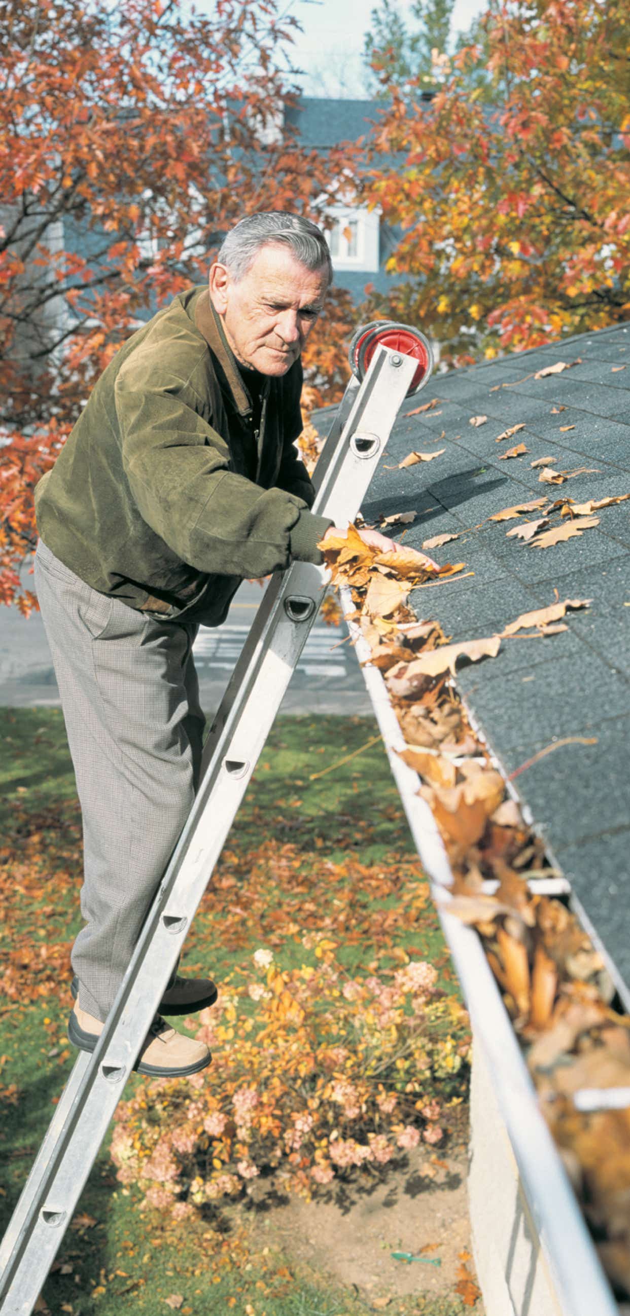 It is very dangerous to remove the leaves from the gutters ourselves